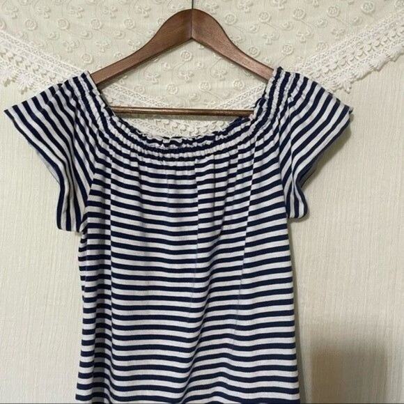 Vineyard Vines Off Shoulder Navy White Striped Jersey Dress XS Preppy Cute - Picture 4 of 7